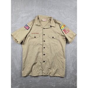 Boy Scouts of America Uniform Shirt Mens L Tan Short Sleeve Patches Catalina AZ